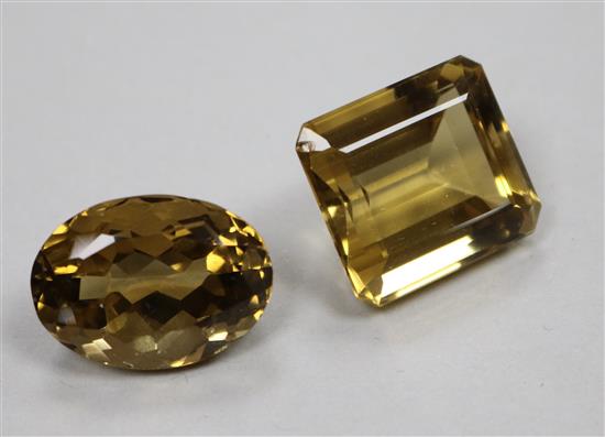 Two facet cut unmounted citrine stones.